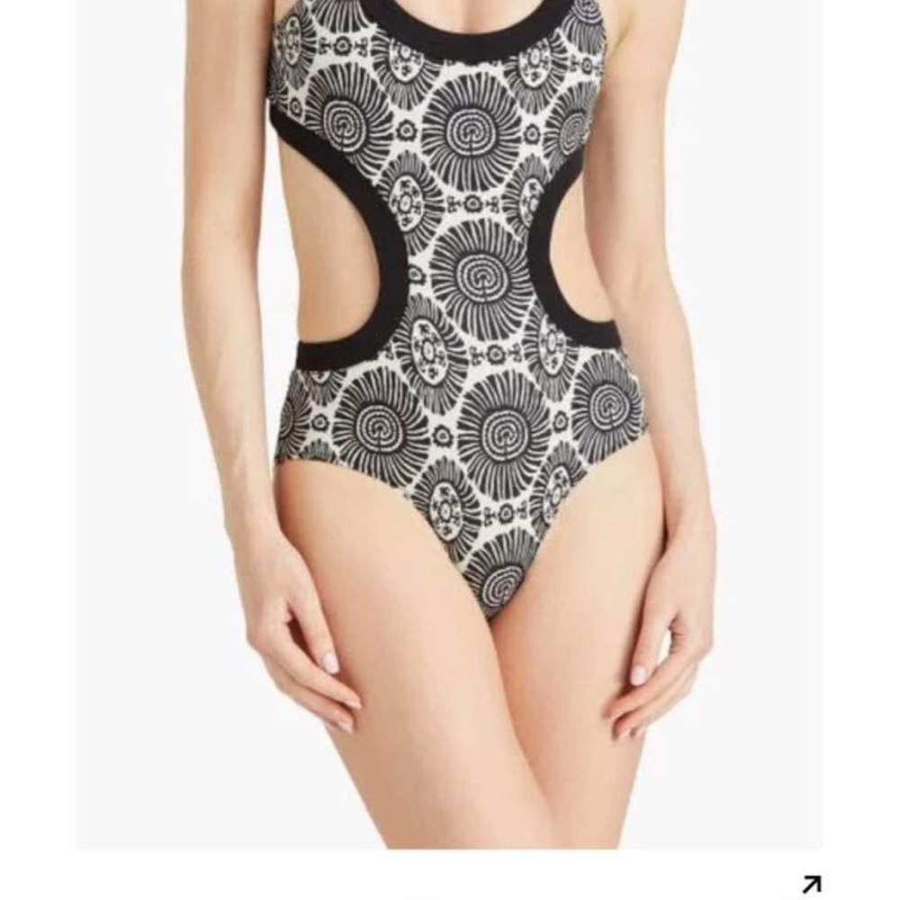 SOLID & STRIPED Black and White Cutout One-Piece Swimsuit